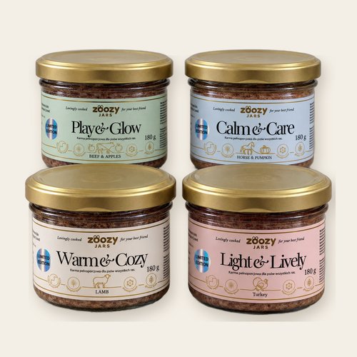 Natural food in jars, one portion per meal