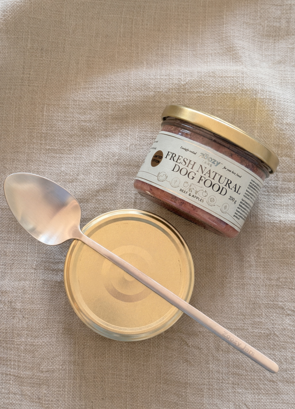 Zoozy Jars glass jar with golden spoon — a beautiful feeding ritual